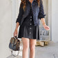 Exlura Womens Faux Suede High Waist Pleated Short Skirt Elastic Button Front Skater Mini Skirt