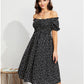 EXLURA Womens Square Neck Dress Puff Short Sleeve High Waist Smocked Ruffle Floral Sweetheart Neckline A-line Midi Dress