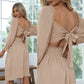 EXLURA Women's Tie Back Asymmetrical Hem Off Shoulder A-line Dresses Long Lantern Sleeve Ruffle Midi Dress