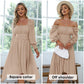 EXLURA Women's Tie Back Asymmetrical Hem Off Shoulder A-line Dresses Long Lantern Sleeve Ruffle Midi Dress