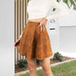 Exlura Womens Faux Suede High Waist Pleated Short Skirt Elastic Button Front Skater Mini Skirt 013