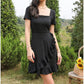 Byinns Womens Square Neck Ruffle Hem Dress Short Sleeve A Line Swing Shirred Wrap Asymmetrical Tie Back Casual Mini Dresses