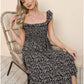 EXLURA Women's Sleeveless Dress Square Neck Floral Print High Waist A-line Ruffle Smocked Backless Midi Dress