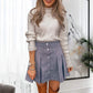 Exlura Womens Faux Suede High Waist Pleated Short Skirt Elastic Button Front Skater Mini Skirt