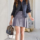 Exlura Womens Faux Suede High Waist Pleated Short Skirt Elastic Button Front Skater Mini Skirt