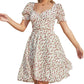 Byinns Women's V Neck Dress Puff Short Sleeve Backless A-Line Tie Back Criss Cross Flowy Print Smocked Mini Dress