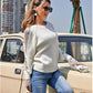 EXLURA Women's Long Sleeve Sweater Cold Shoulder Round Neck Lace Patchwork Tops Chunky Casual Pullover Sweater