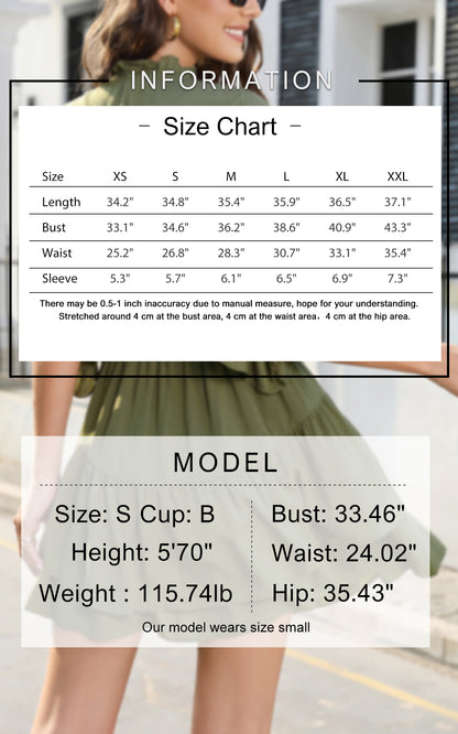 EXLURA Women’s Summer Boho Flowy Mini Dress - V Neck Short Bell Sleeve Layered Ruffle A Line Casual Wedding Guest Dress