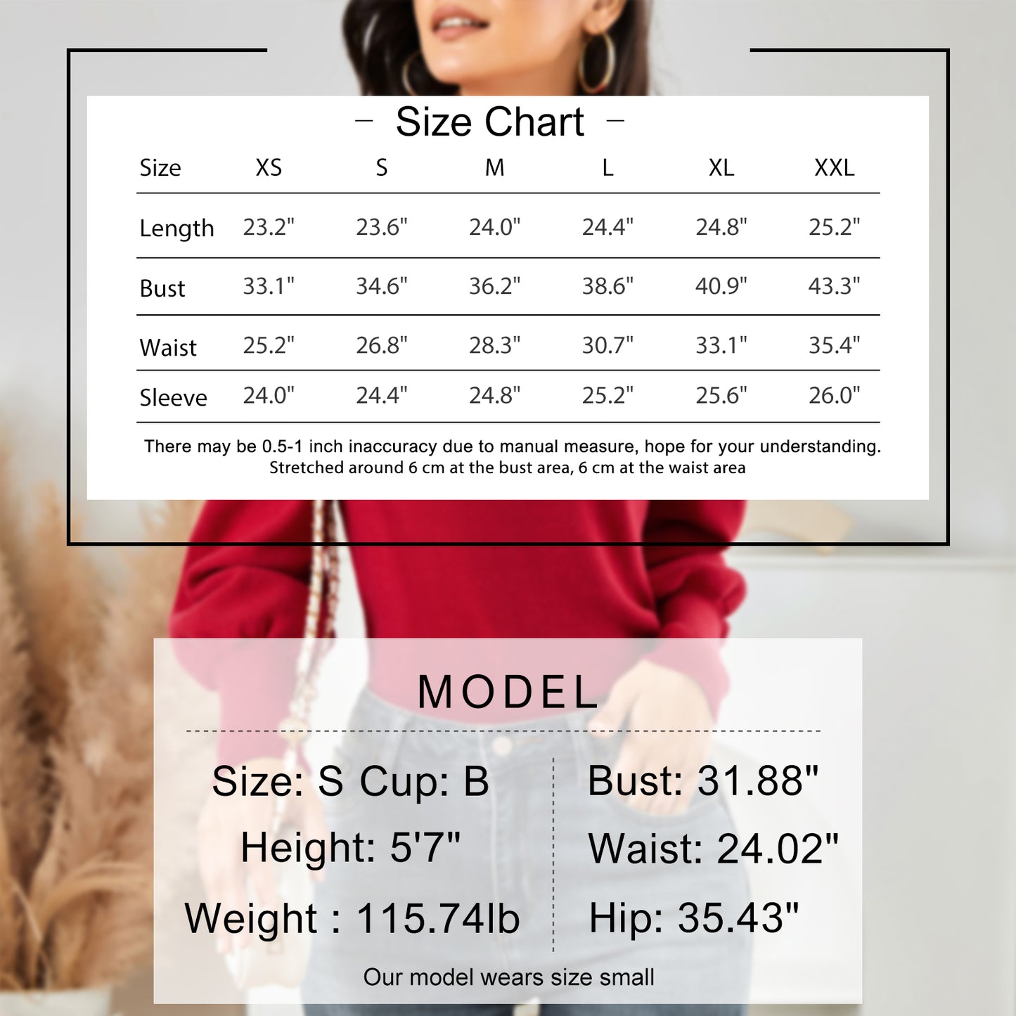 EXLURA Women’s Keyhole Mock Neck Pullover Sweater Slim Fitted Long Puff Sleeve Turtleneck Casual Trendy Tops Jumpers