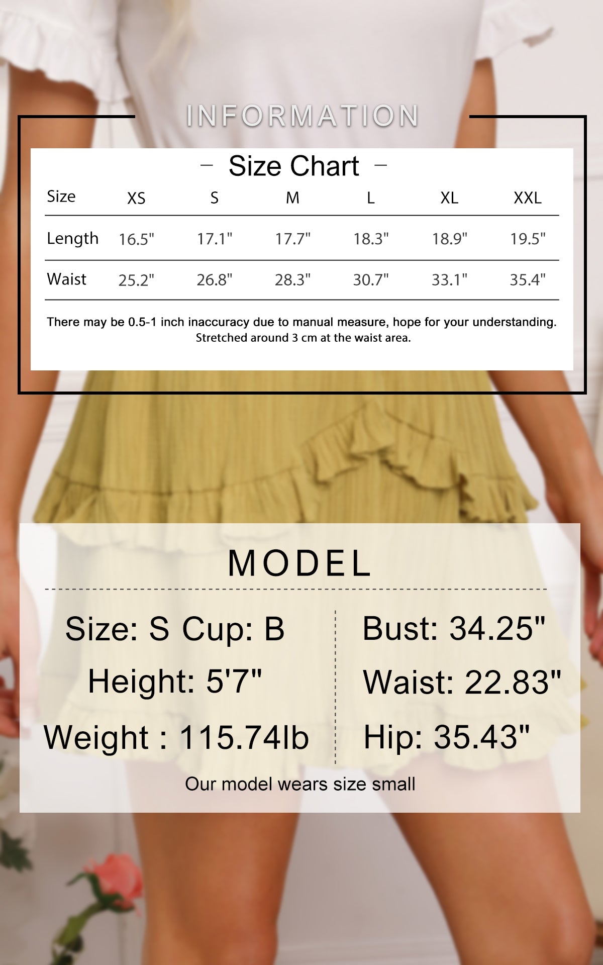 BYINNS Women’s Summer High Waisted Mini Skirt - A Line Smocked Waist Ruffle Flowy Skater Short Trendy Casual Vacation Skirts