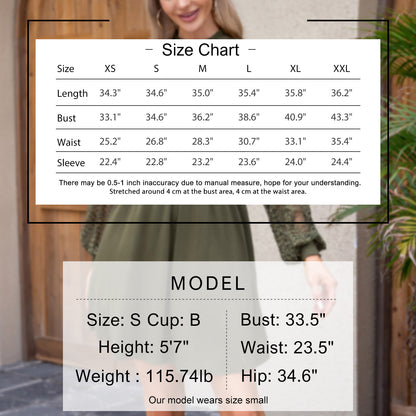 EXLURA Women’s Lace Tshirt Mini Dress Ruffle High Neck Long Puff Sleeve Swing Dress Flowy Wedding Guest Dresses