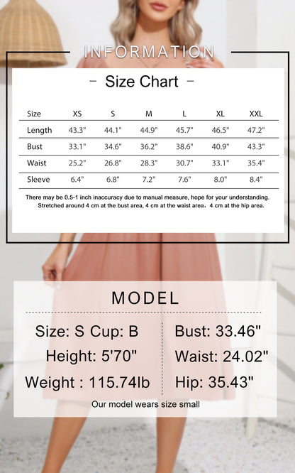 EXLURA Women's Summer Flowy Midi Dress - Square Neck Smocked Ruffle Short Sleeve Off The Shoulder Wedding Guest Dress