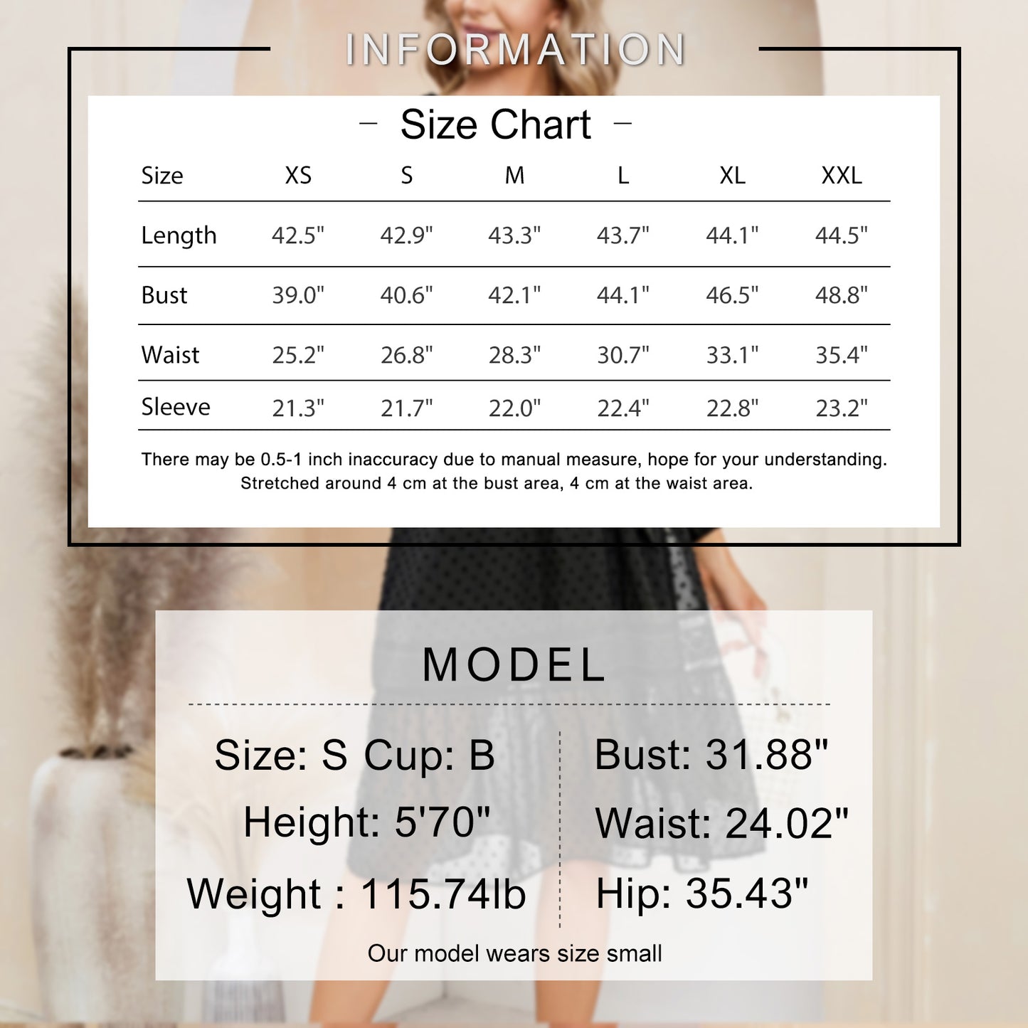 EXLURA Women’s Belted Swiss Dot V Neck Midi Dress Long Puff Sleeve Ruffle Dress Lace Patchwork Wedding Guest Dress