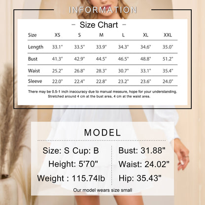 EXLURA Women’s Ruffle Mini Dress Asymmetrical   Long Puff Sleeve Round Neck Smocked Dress Flowy Cocktail Wedding Guest Dress
