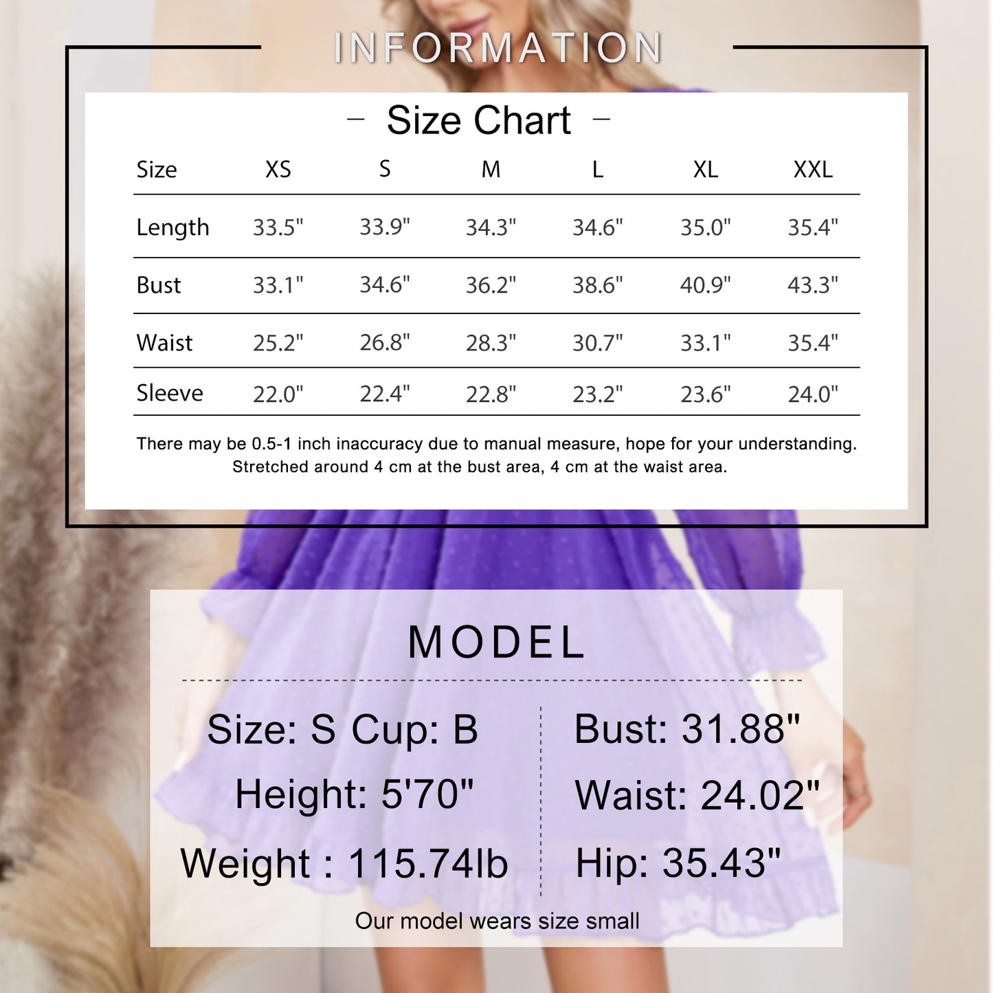 EXLURA Women’s Swiss Dot Flowy Mini Dress V Neck Long Puff Sleeve Tie Back Ruffle Dress Sexy Cottagecore Wedding Guest Dress