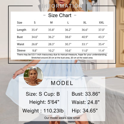 Exlura Women’s Off Shoulder Ruffle Short Dress Flowy Tiered Smocked 3/4 Puff Sleeve High Waist Casual Mini Dress