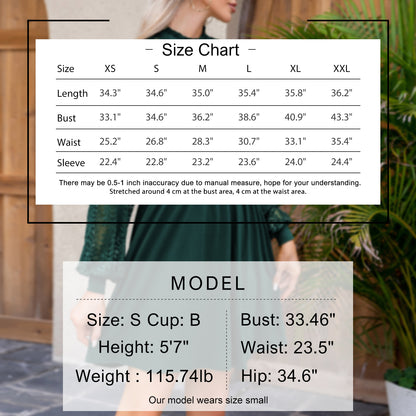 EXLURA Women’s Lace Tshirt Mini Dress Ruffle High Neck Long Puff Sleeve Swing Dress Flowy Wedding Guest Dresses