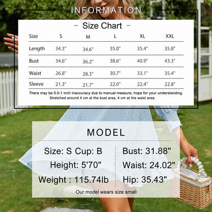Exlura Women’s Vintage Mini Dress Round Neck Long Sleeve Swiss Dot Empire Waist Skater Dress Babydoll Casual Dress