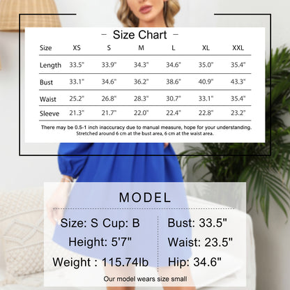 EXLURA Women’s Long Puff Sleeve Dress with Pockets Smocked Ruffle Square Neck Mini Dress Babydoll Vintage Cocktail Party Dress