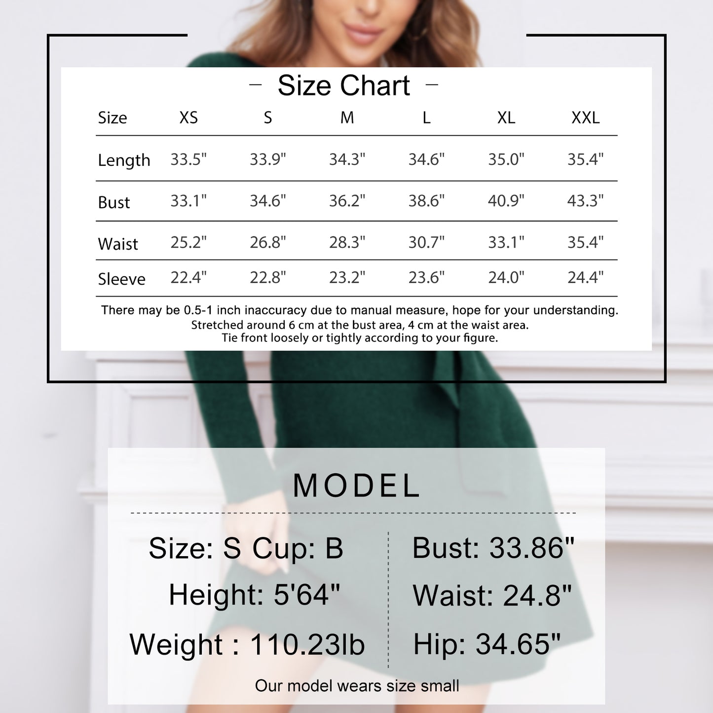 EXLURA Women’s Faux Wrap Pullover Sweater Dress V Neck Long Sleeve Casual Sexy Dress Cocktail Wedding Guest Mini Dress