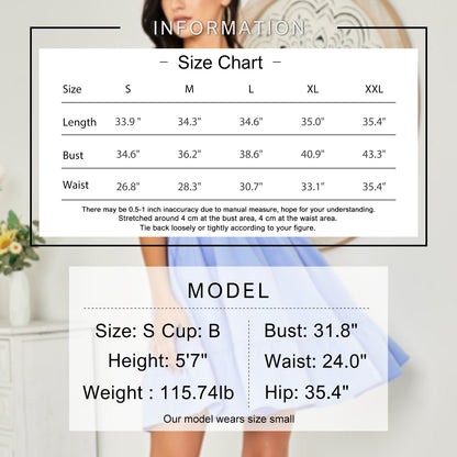 EXLURA Women's Square Neck Tie Back Ruffle Strappy Ruched Short Mini Dress Smocked Backless Tank Sleeveless Sundress Dress