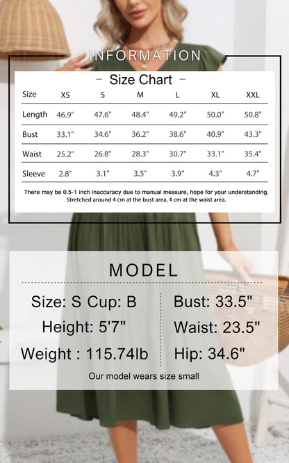 EXLURA Women's Summer Flowy Midi Dress - V Neck Smocked Ruffle Flutter Short Sleeve Boho Wedding Guest Dress