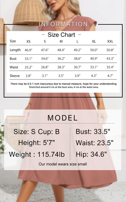 EXLURA Women's Summer Flowy Midi Dress - V Neck Smocked Ruffle Flutter Short Sleeve Boho Wedding Guest Dress