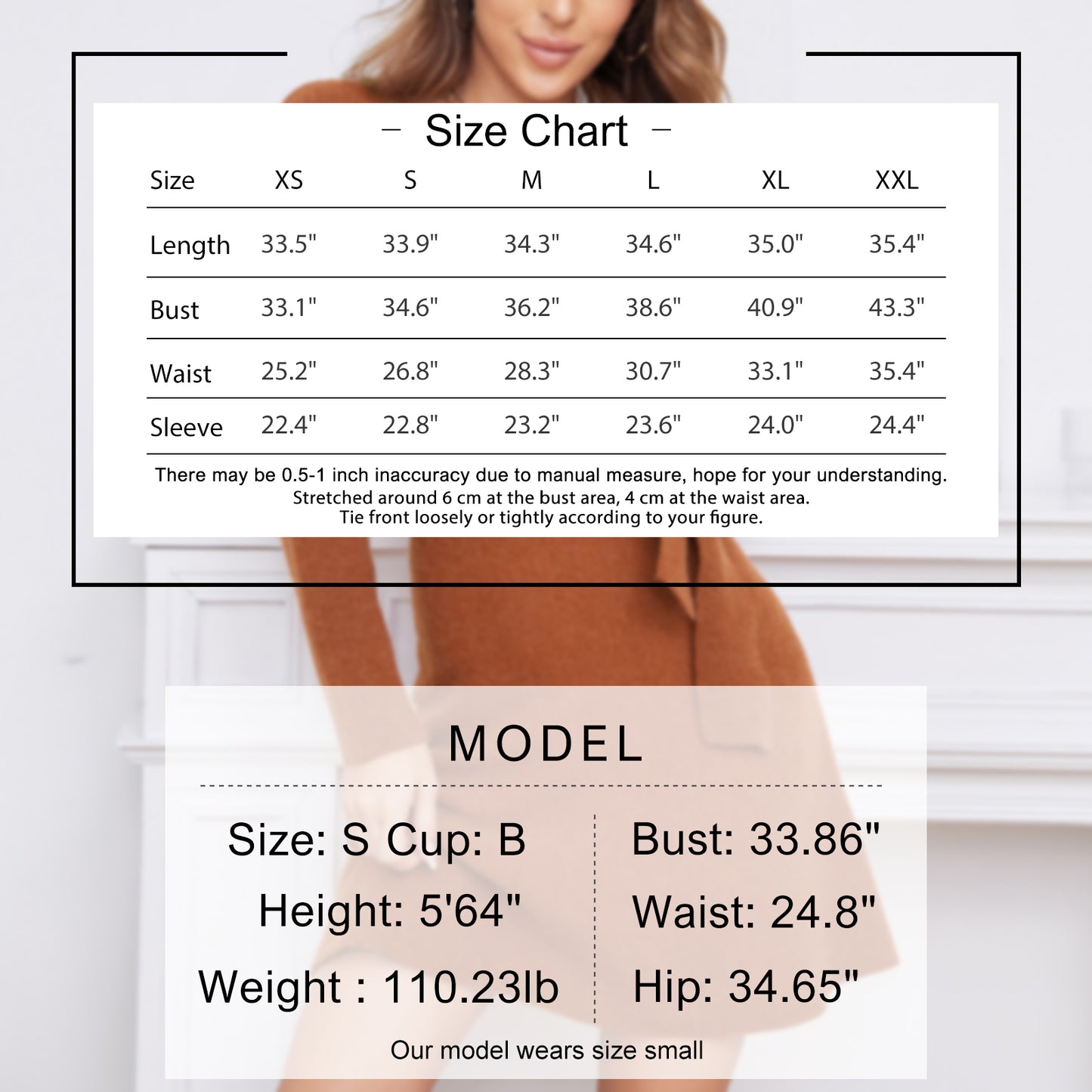 EXLURA Women’s Faux Wrap Pullover Sweater Dress V Neck Long Sleeve Casual Sexy Dress Cocktail Wedding Guest Mini Dress