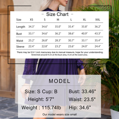 EXLURA Women’s Lace Tshirt Mini Dress Ruffle High Neck Long Puff Sleeve Swing Dress Flowy Wedding Guest Dresses