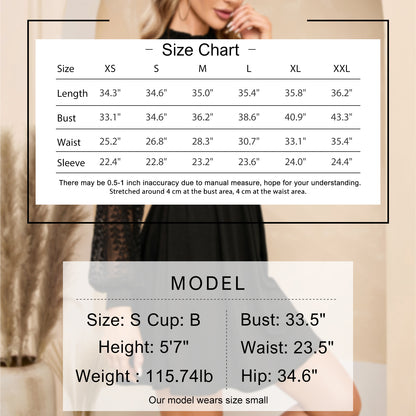 EXLURA Women’s Lace Tshirt Mini Dress Ruffle High Neck Long Puff Sleeve Swing Dress Flowy Wedding Guest Dresses