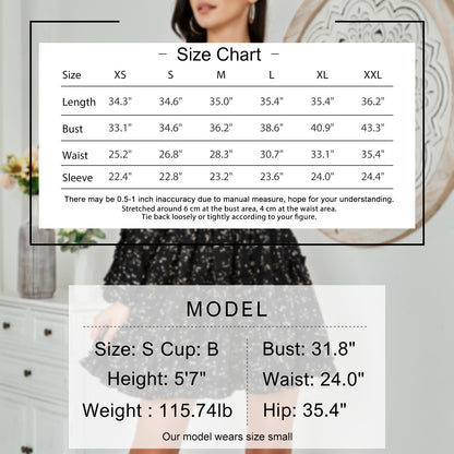 EXLURA Women’s V Neck Ruffle Floral Boho Mini Dress Backless Batwing Long Sleeve Dress Vintage Wedding Guest Dress