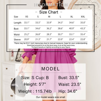 Exlura Women’s Swing Satin Tie Mini Dress Square Neck Long Lantern Sleeve Backless Short Dress Wedding Guest Party Dresses