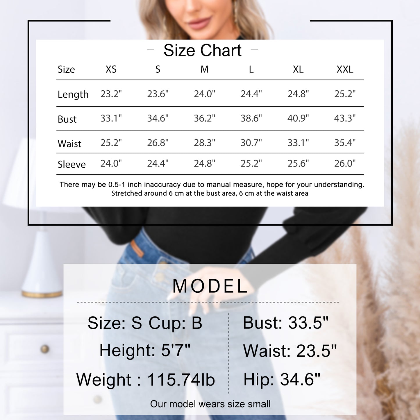 EXLURA Women’s Keyhole Mock Neck Pullover Sweater Slim Fitted Long Puff Sleeve Turtleneck Casual Trendy Tops Jumpers