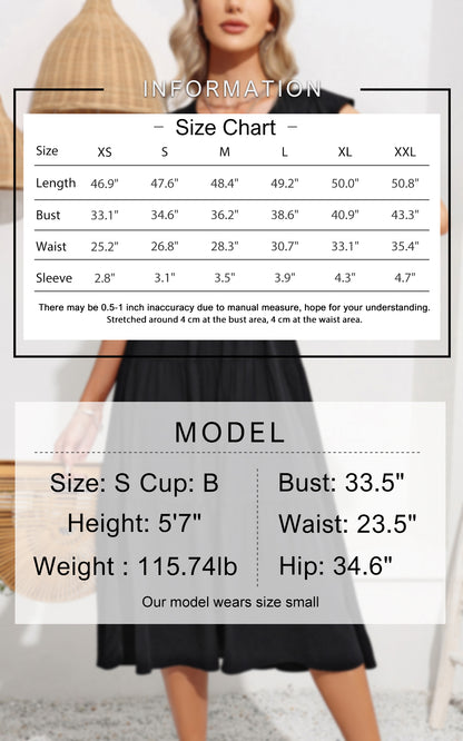 EXLURA Women's Summer Flowy Midi Dress - V Neck Smocked Ruffle Flutter Short Sleeve Boho Wedding Guest Dress