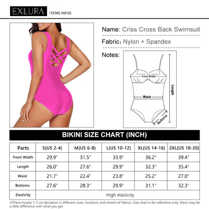 Exlura Women's Crisscross One Piece Swimsuit Athletic Training Swimwear Vintage Bathing Suit