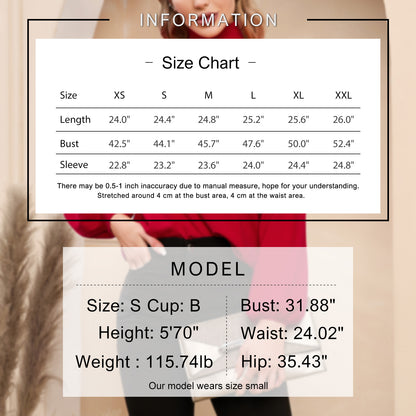 EXLURA Women’s Heart Chunky Pullover Sweater Turtleneck Knit Long Puff Sleeve Jumpers Tops Casual Trendy