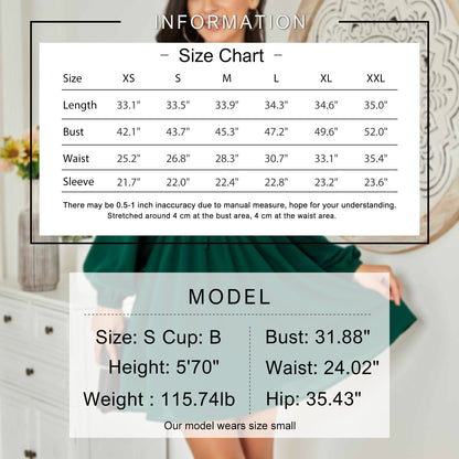 Exlura Women’s Ruffle Swing Mini Dress Cold Shoulder V Neck Long Sleeve Dress Cute Bridal Shower Wedding Guest Dress