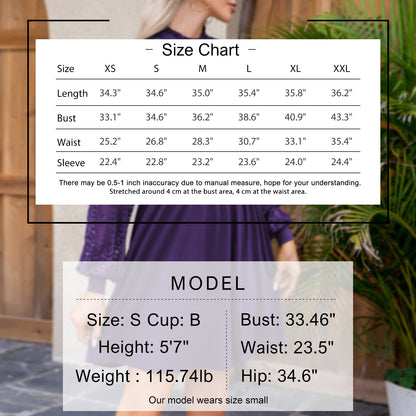 EXLURA Women’s Lace Tshirt Mini Dress Ruffle High Neck Long Puff Sleeve Swing Dress Flowy Wedding Guest Dresses