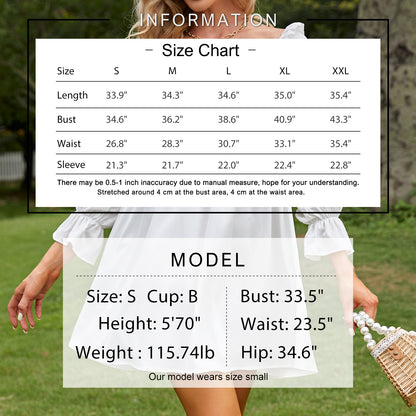 Exlura Women’s Bridal Shower Wedding Guest  Dress Square Neck Long Sleeve Ruffle Dress Backless Tie Back Swing Dress Mini Short Dresses