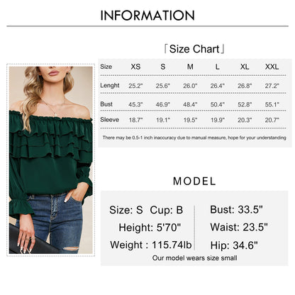 Byinns Women’s Off The Shoulder Layered Ruffle Tops Long Puff Sleeve Flowy Blouses Shirts Party Dressy Tops