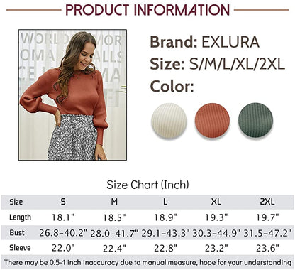 EXLURA Women's Lantern Sleeve Sweater Backless Round Neck Tie Back Knot Lightweight Tops