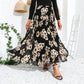 EXLURA Women's Floral Printed Chiffon Elastic High Waist Pleated Long Maxi Skirt