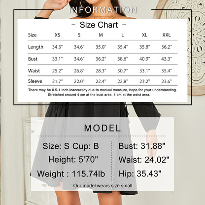 Exlura Women’s Casual Mini Dress with Pockets Square Neck Long Puff Sleeve Dress Empire Waist Boho Wedding Guest Dress