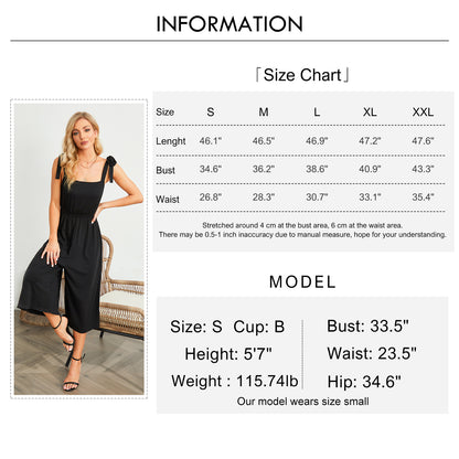 Byinns Women’s Square Neck Sleeveless Strappy Long Romper Tie Shoulder Wide Leg High Waist Knit Jumpsuit Playsuit