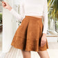 Exlura Womens Faux Suede High Waist Pleated Short Skirt Elastic Button Front Skater Mini Skirt