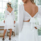 EXLURA Women's Tie Back Asymmetrical Hem Off Shoulder A-line Dresses Long Lantern Sleeve Ruffle Midi Dress