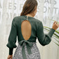 EXLURA Women's Lantern Sleeve Sweater Backless Round Neck Tie Back Knot Lightweight Tops
