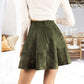 Exlura Womens Faux Suede High Waist Pleated Short Skirt Elastic Button Front Skater Mini Skirt