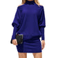 EXLURA Women's Cold Shoulder Knit Dress Mock Neck Batwing Sleeve Elegant Stretchy Mini Sweater Dress