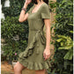 Byinns Womens Square Neck Ruffle Hem Dress Short Sleeve A Line Swing Shirred Wrap Asymmetrical Tie Back Casual Mini Dresses